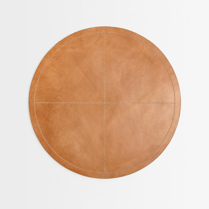 Evan Aged Camel Round Placemat Full Grain Leather Pack/2