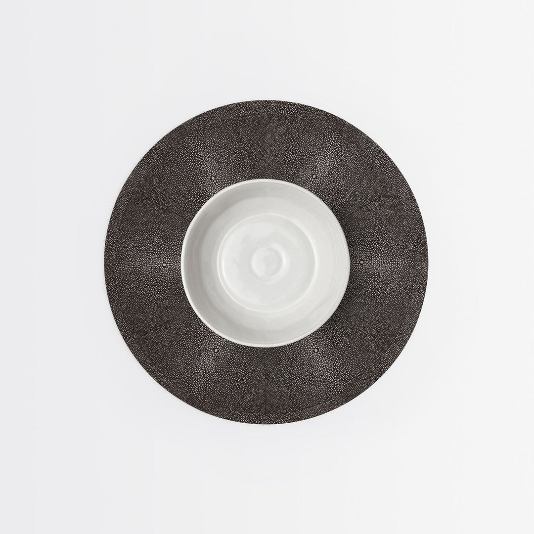 Henry Dark Mushroom Round Placemat Realistic Faux Shagreen Pack/2