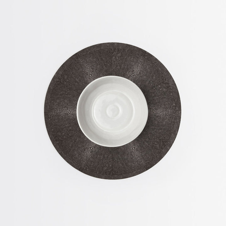 Henry Dark Mushroom Round Placemat Realistic Faux Shagreen Pack/2
