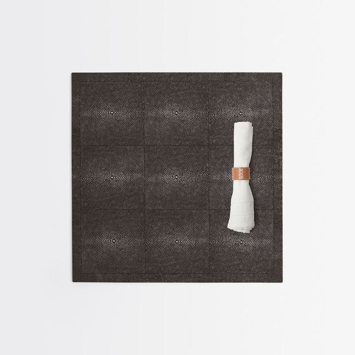 Henry Dark Mushroom Square Placemat Realistic Faux Shagreen Pack/2