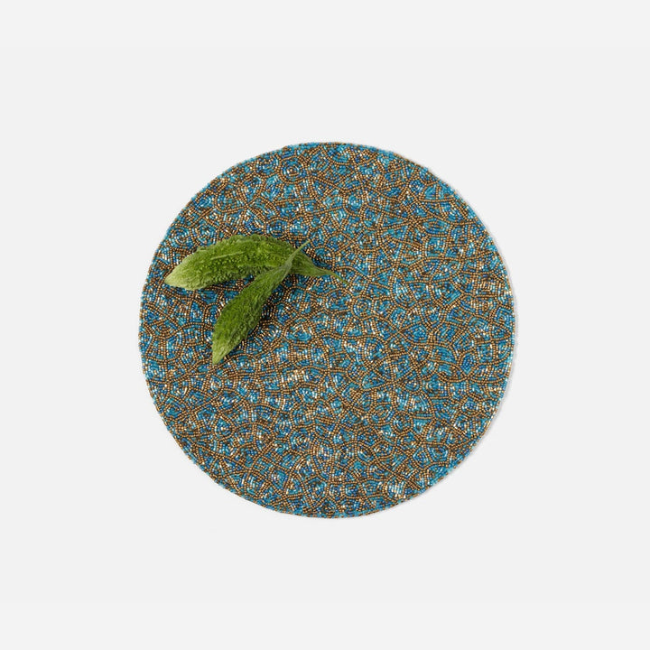 Phoebe Turquoise Gold Mix Round Placemat Glass Beads Pack/2
