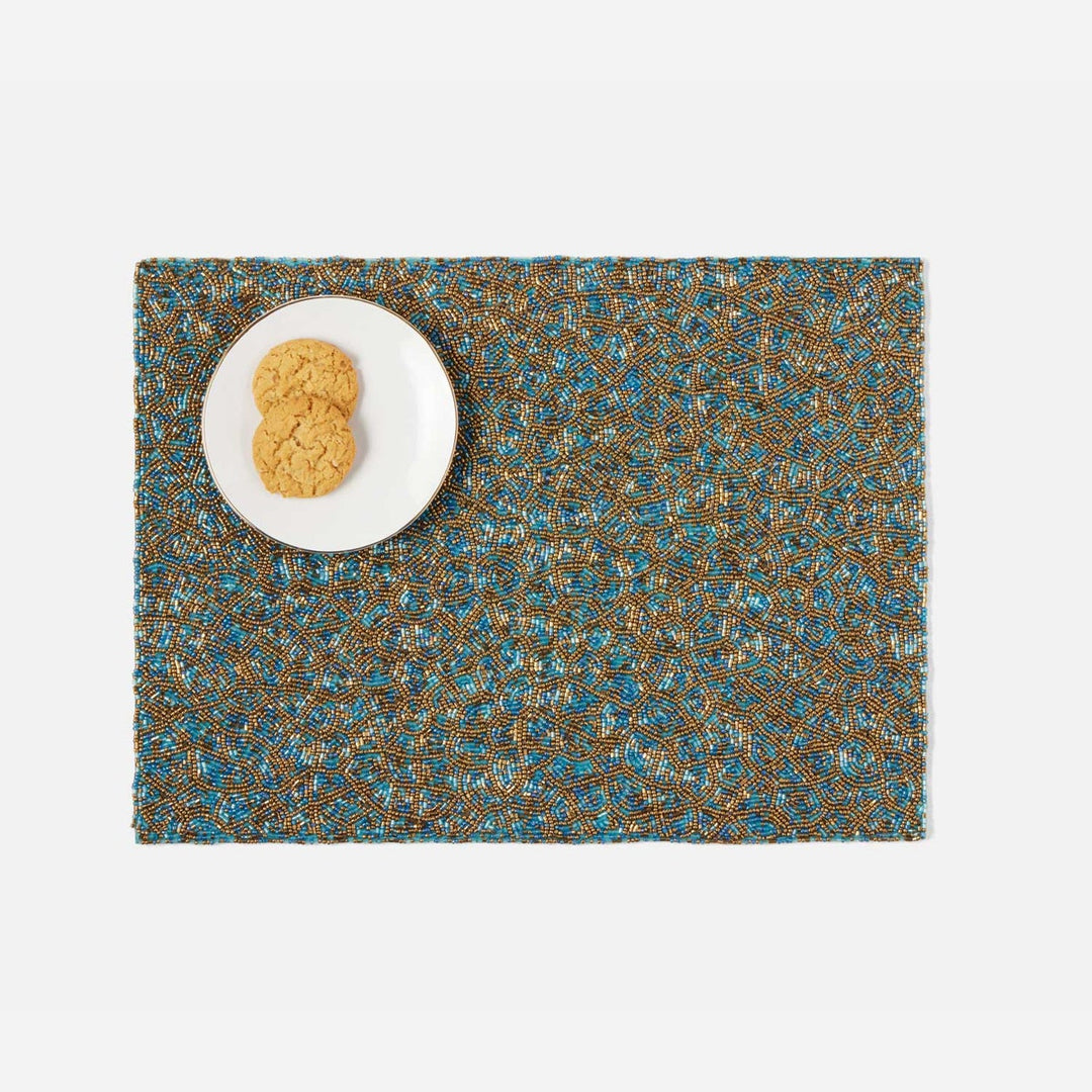 Phoebe Turquoise Gold Mix Rectangular Placemat Glass Beads Pack/2