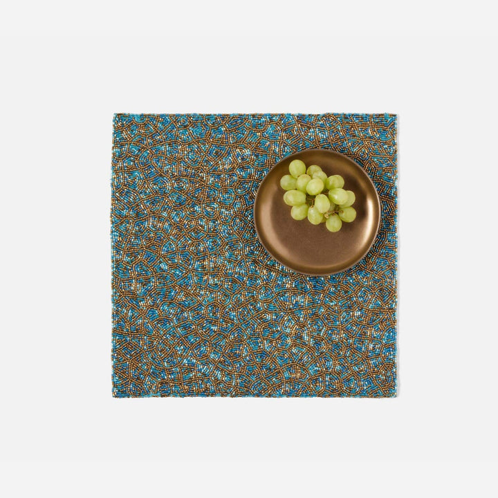 Phoebe Turquoise Gold Mix Square Placemat Glass Beads Pack/2