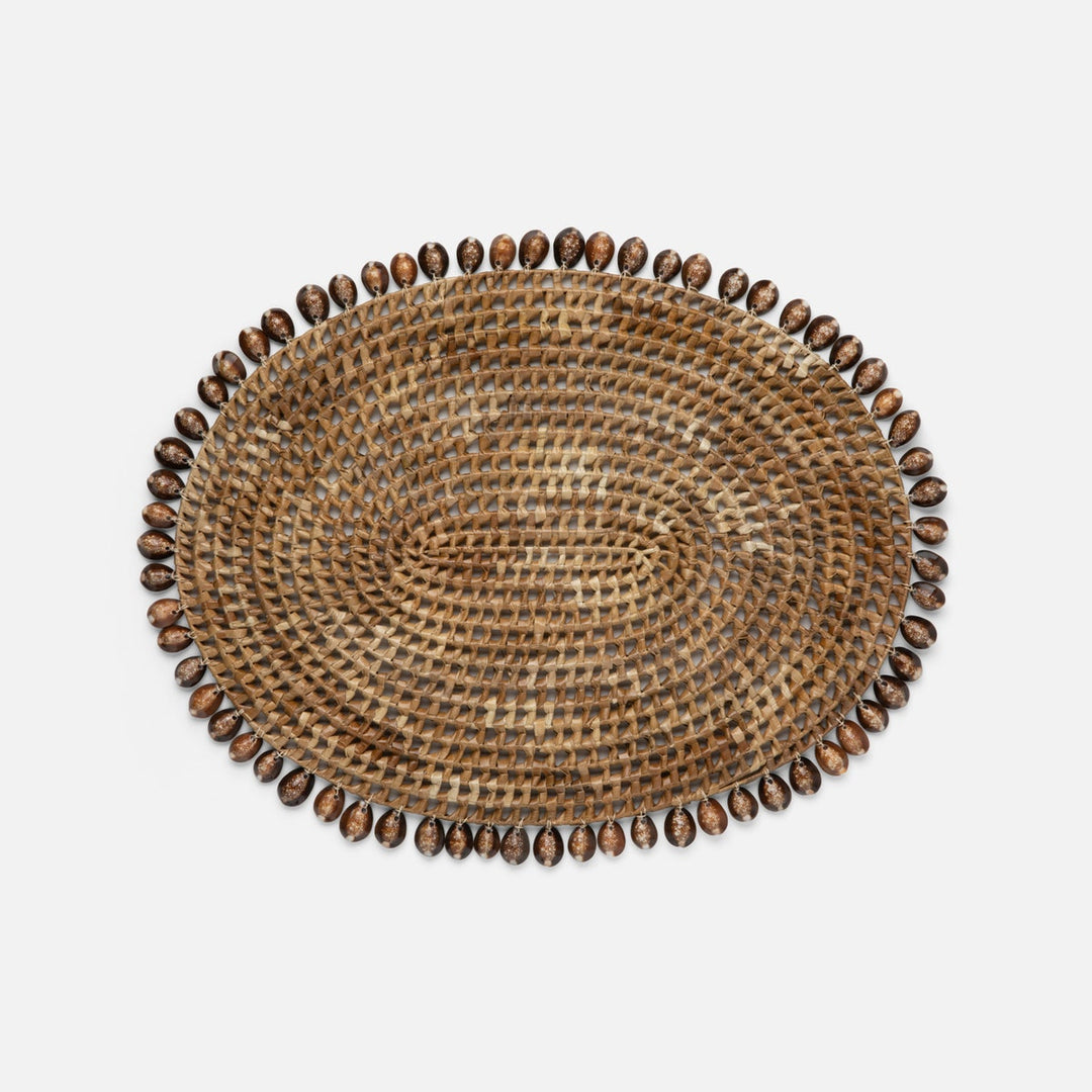 Bondi Natural Cowrie Shell/Brown Pandan Leaf Oval Placemat Pack/2