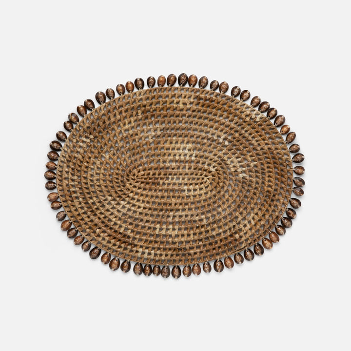 Bondi Natural Cowrie Shell/Brown Pandan Leaf Oval Placemat Pack/2