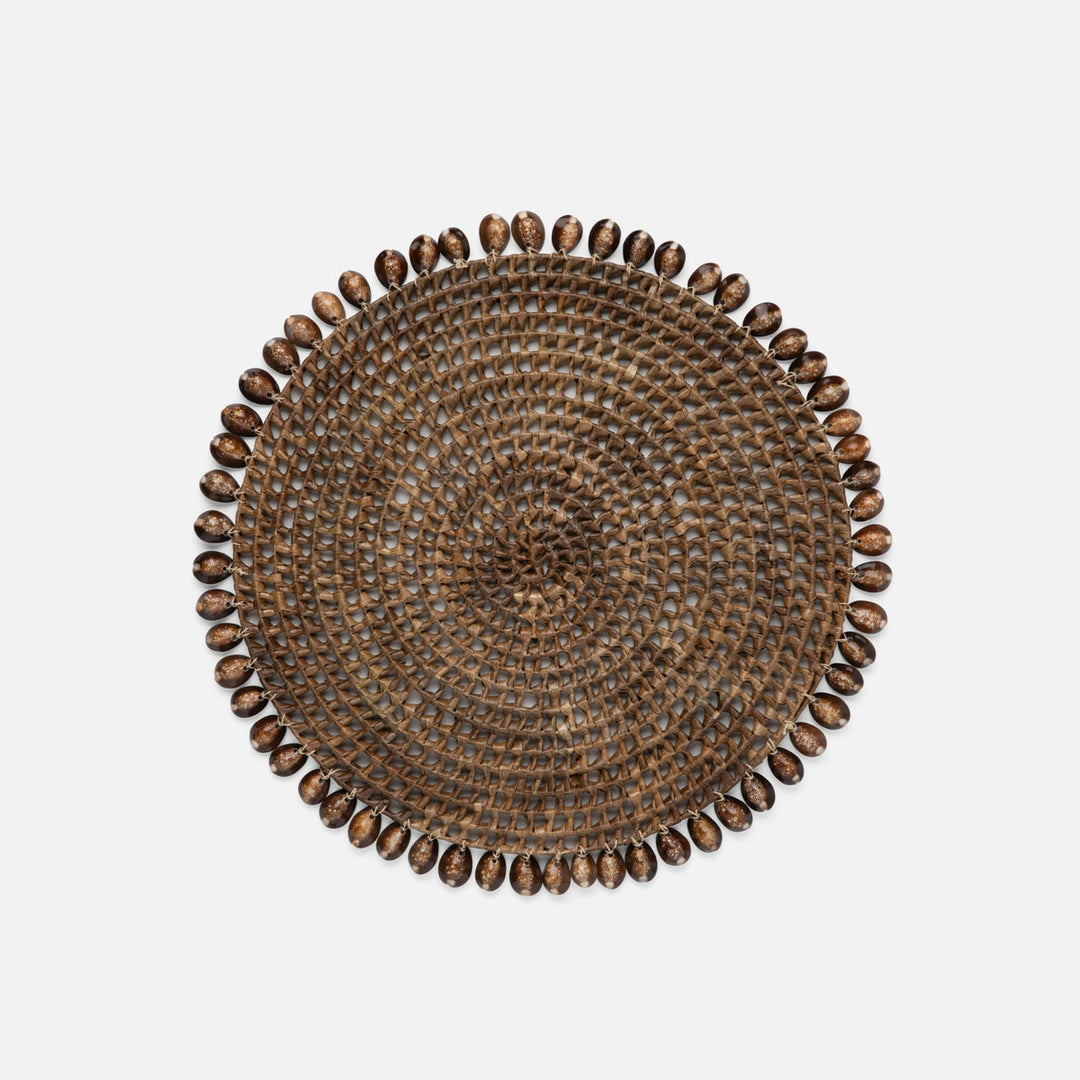 Bondi Natural Cowrie Shell/Brown Pandan Leaf Round Placemat Pack/2