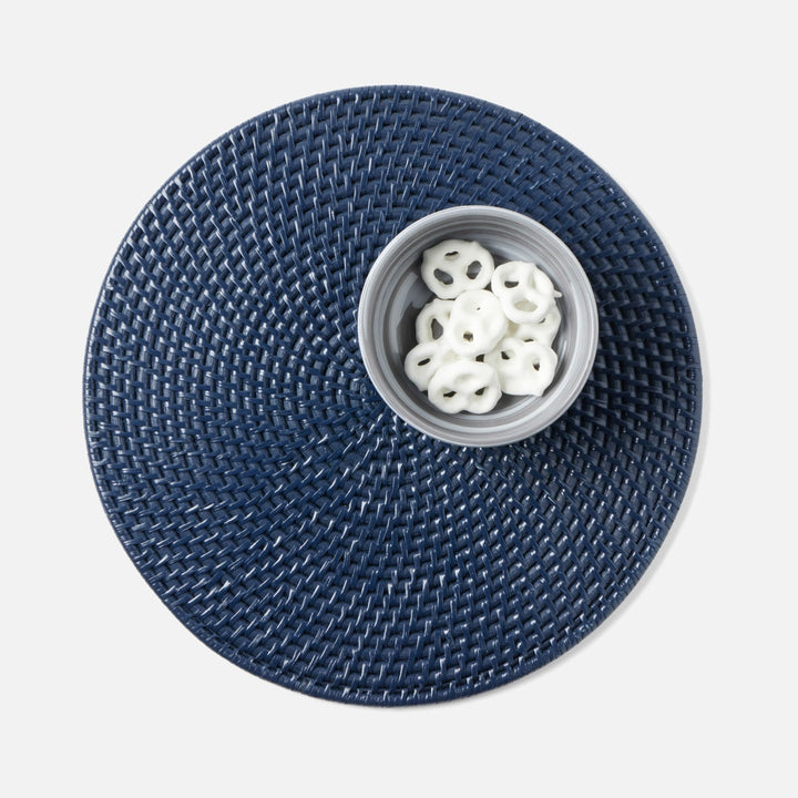 Brianne Polished Navy Round Placemat Rattan Pack/4