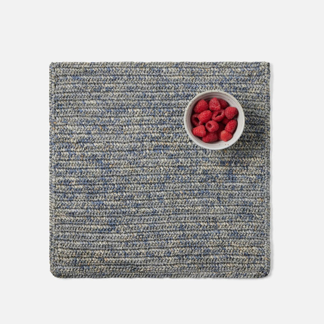 Emmy Dark Gray Crochet Square Placemat Raffia Pack/4