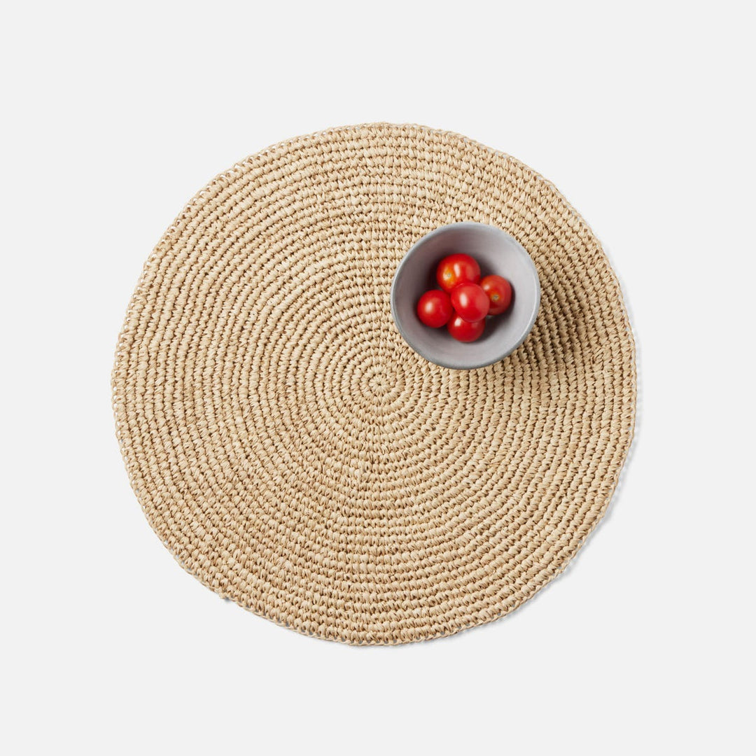Emmy Natural Crochet Round Placemat Raffia Pack/4