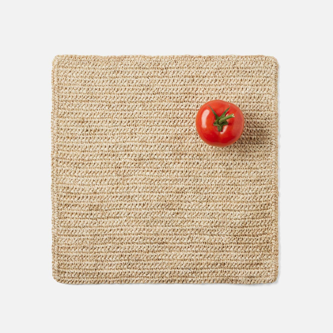 Emmy Natural Crochet Square Placemat Raffia Pack/4