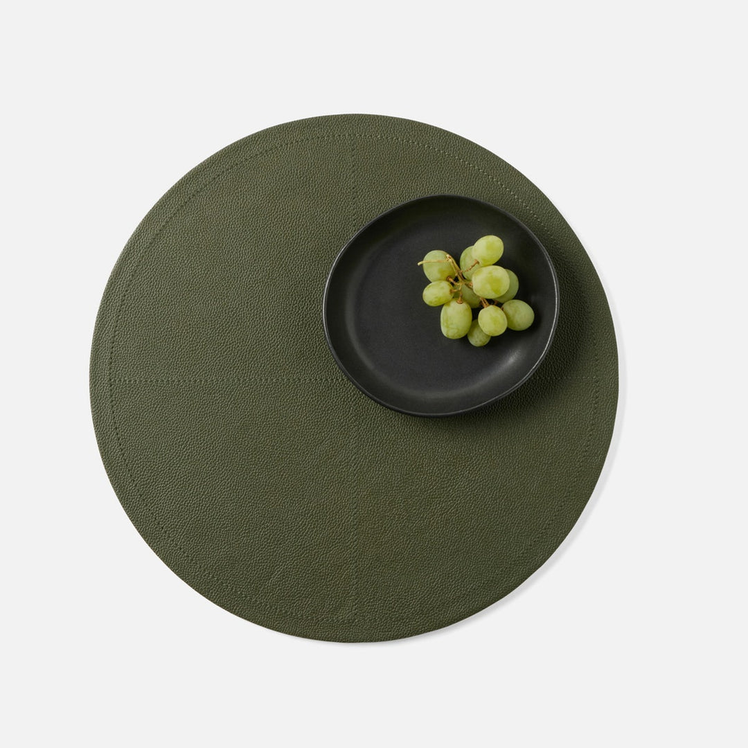 Evan Forest Green Round Placemat Full Grain Leather Pack/2