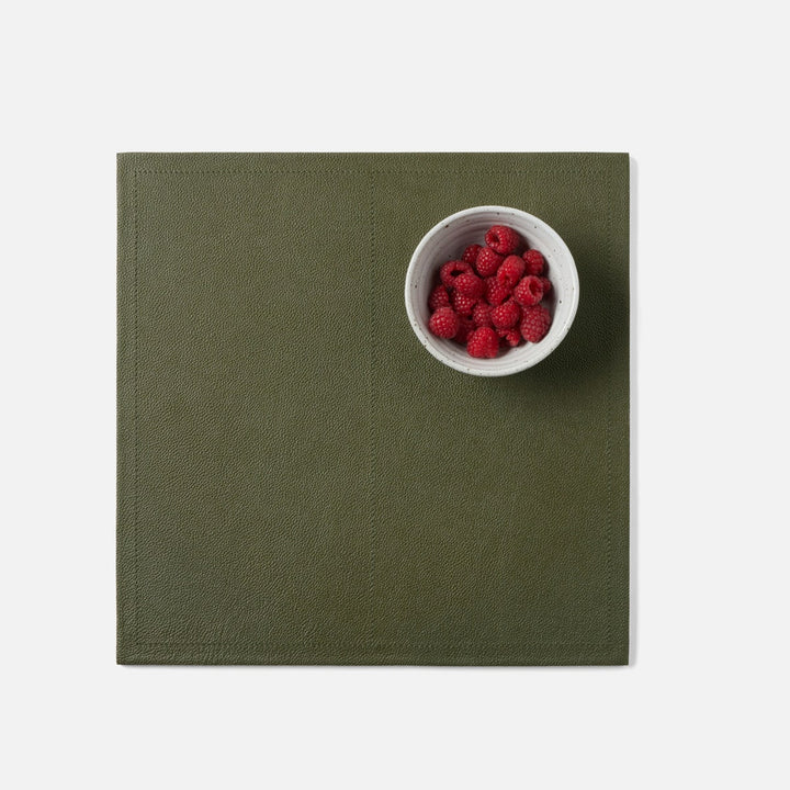 Evan Forest Green Square Placemat Full Grain Leather Pack/2