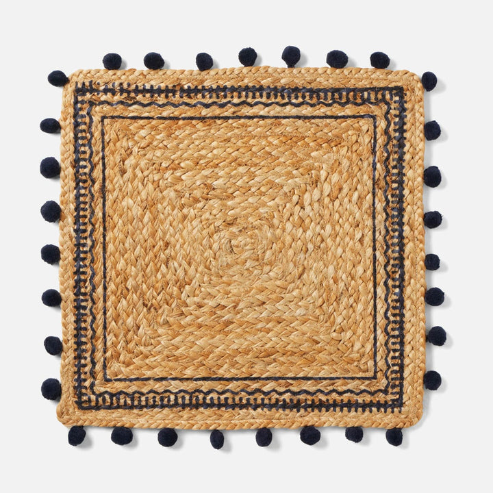 Giada Natural/Navy Pom Pom Square Placemat Jute Pack/4