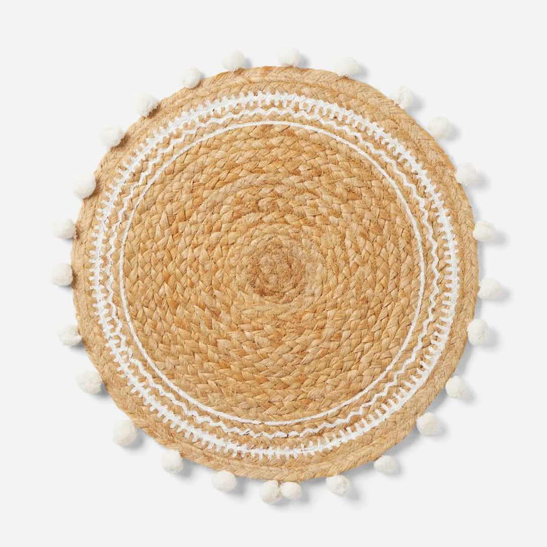 Giada Natural/White Pom Pom Round Placemat Jute Pack/4