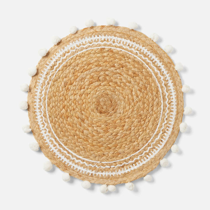 Giada Natural/White Pom Pom Round Placemat Jute Pack/4