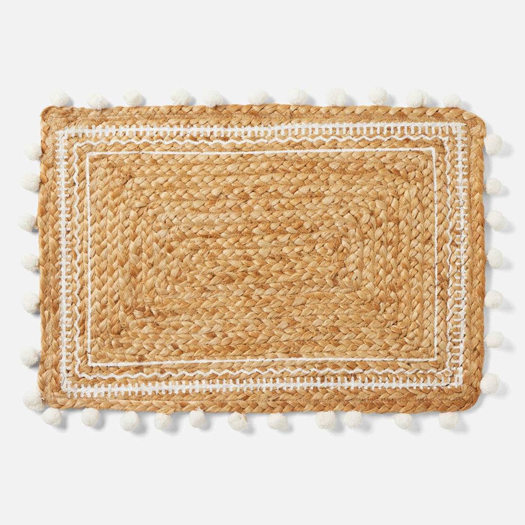 Giada Natural/White Pom Pom Rectangular Placemat Jute Pack/4