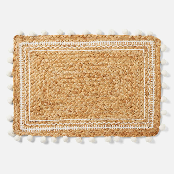 Giada Natural/White Pom Pom Rectangular Placemat Jute Pack/4