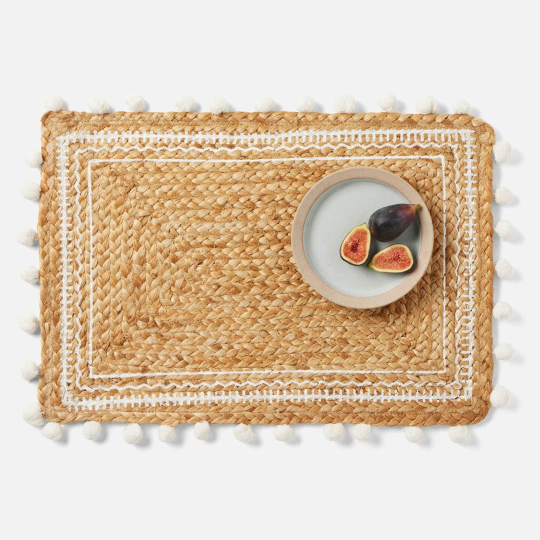 Giada Natural/White Pom Pom Rectangular Placemat Jute Pack/4