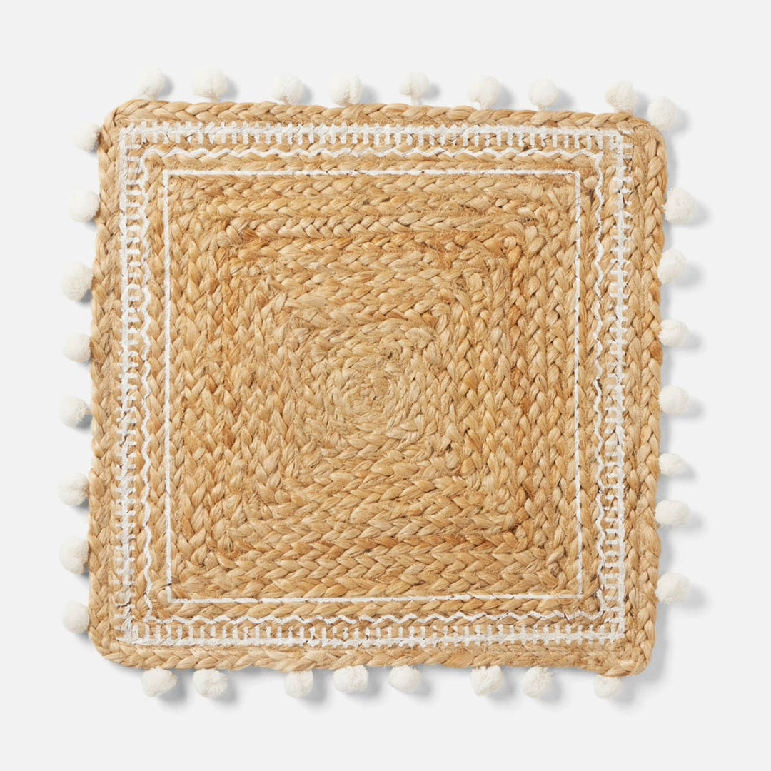Giada Natural/White Pom Pom Square Placemat Jute Pack/4