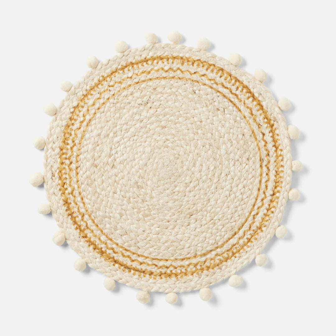 Giada White/Natural Pom Pom Round Placemat Jute Pack/4