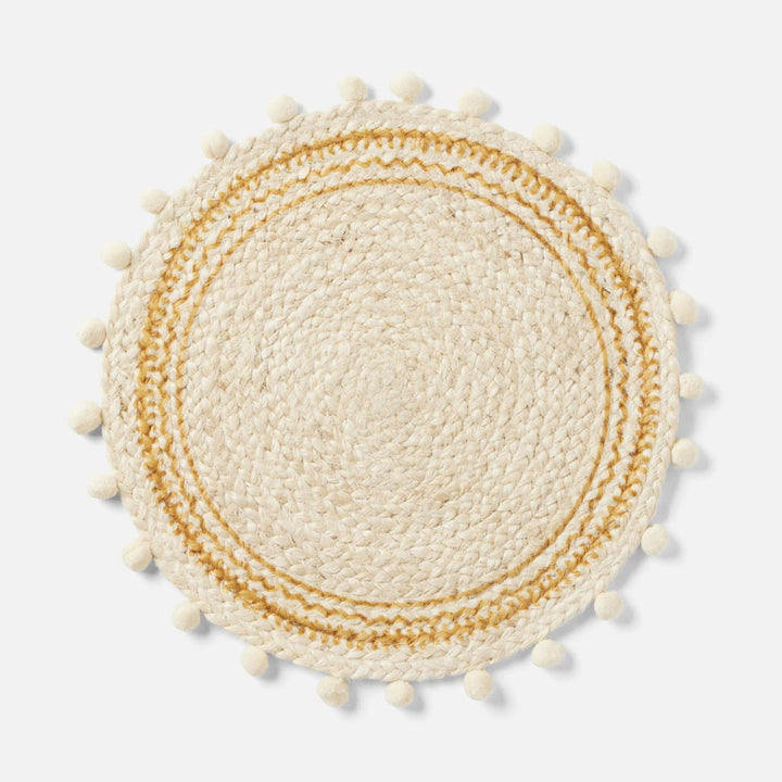 Giada White/Natural Pom Pom Round Placemat Jute Pack/4