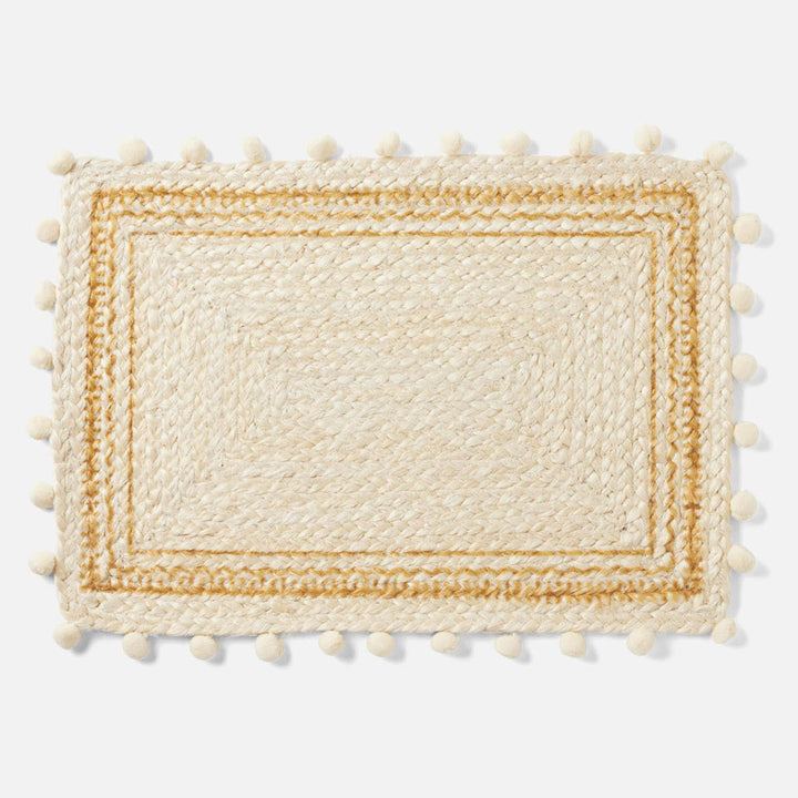 Giada White/Natural Pom Pom Rectangular Placemat Jute Pack/4