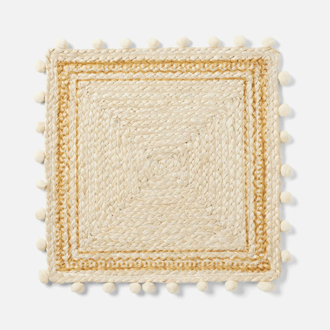 Giada White/Natural Pom Pom Square Placemat Jute Pack/4