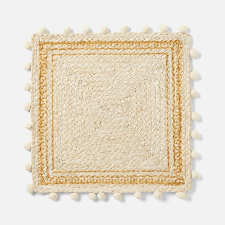 Giada White/Natural Pom Pom Square Placemat Jute Pack/4