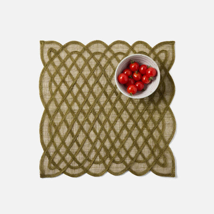 Ines Olive Woven Square Placemat Abaca Pack/4