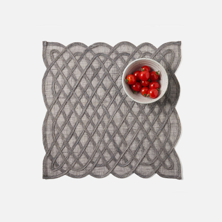 Ines Titanium Woven Square Placemat Abaca Pack/4