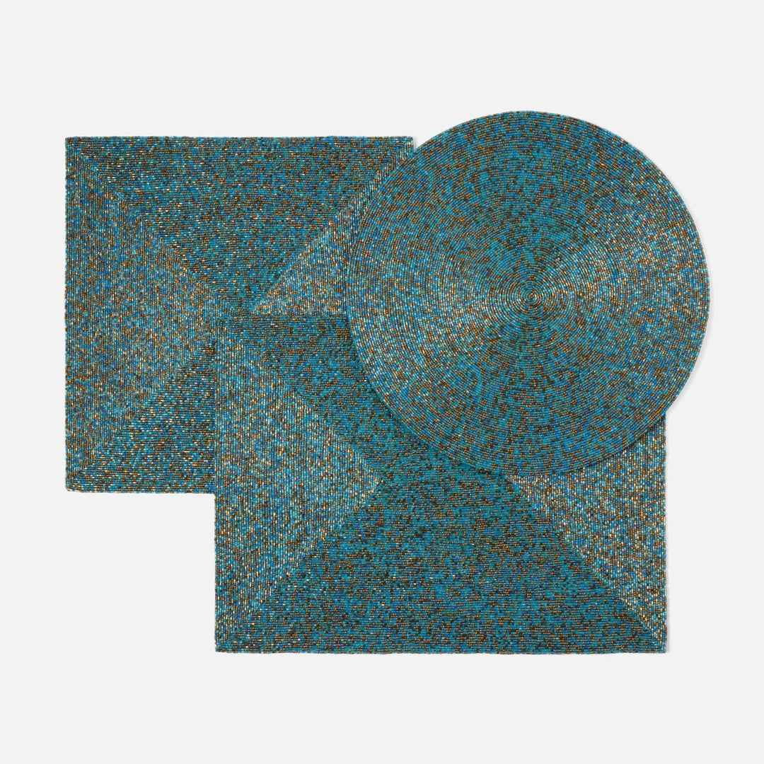 Loretta Turquoise Gold Mix Square Placemat Glass Beads Pack/4