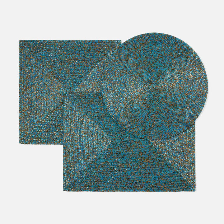 Loretta Turquoise Gold Mix Square Placemat Glass Beads Pack/4