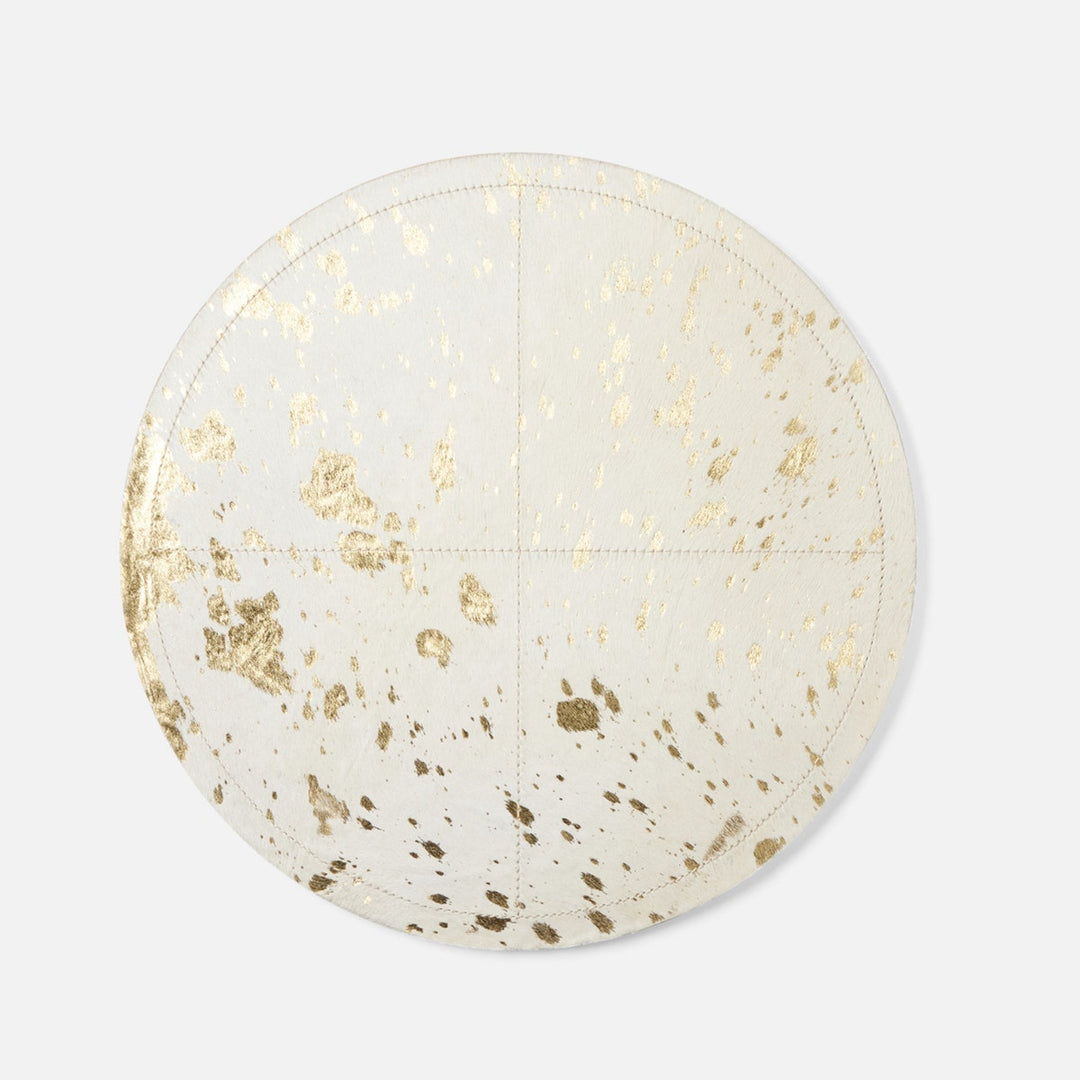Miriam White/Gold Speckle Round Placemat Hair-On-Hide Pack/2