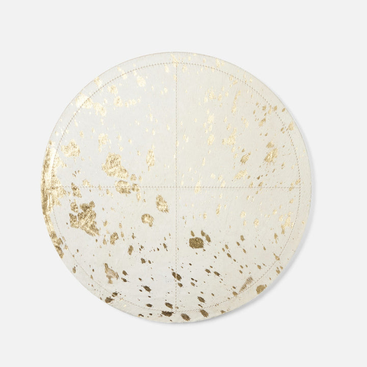 Miriam White/Gold Speckle Round Placemat Hair-On-Hide Pack/2
