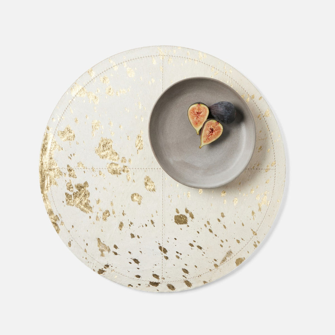 Miriam White/Gold Speckle Round Placemat Hair-On-Hide Pack/2
