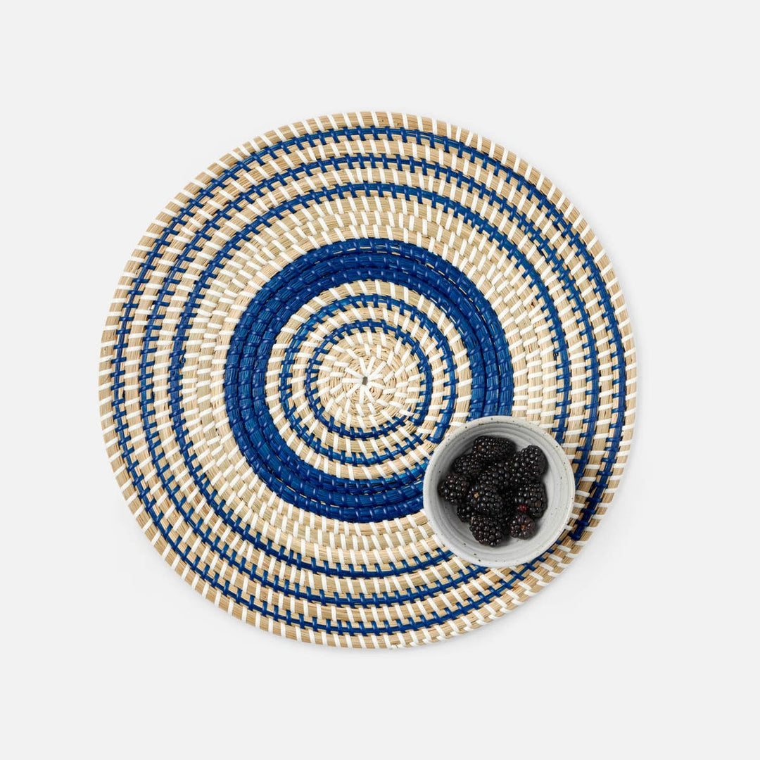Odelia Dark Blue/Natural Round Placemat Seagrass Pack/4
