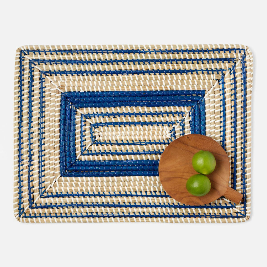 Odelia Dark Blue/Natural Rectangular Placemat Seagrass Pack/4