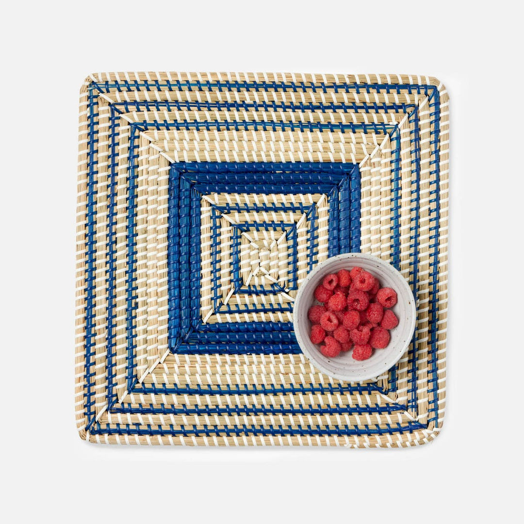 Odelia Dark Blue/Natural Square Placemat Seagrass Pack/4