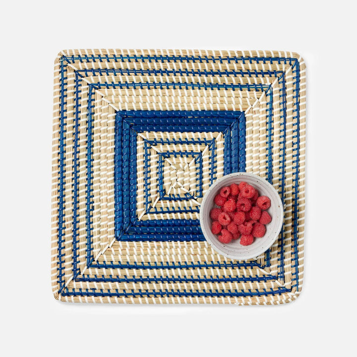 Odelia Dark Blue/Natural Square Placemat Seagrass Pack/4