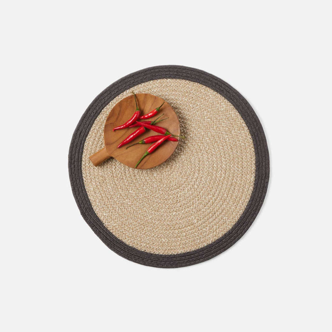 Shia Dark Gray Round Placemat Jute/Cotton Mix Pack/4