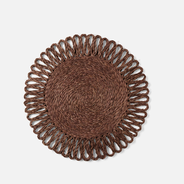Teigan Brown Floral Design Round Placemat Abaca Pack/4