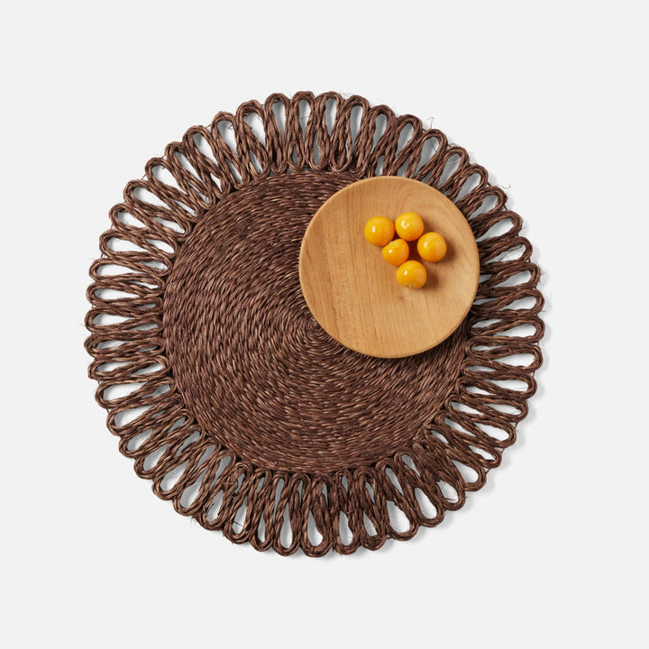 Teigan Brown Floral Design Round Placemat Abaca Pack/4