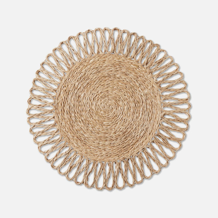 Teigan Natural Floral Design Round Placemat Abaca Pack/4