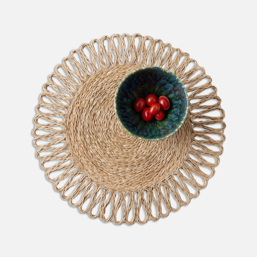 Teigan Natural Floral Design Round Placemat Abaca Pack/4