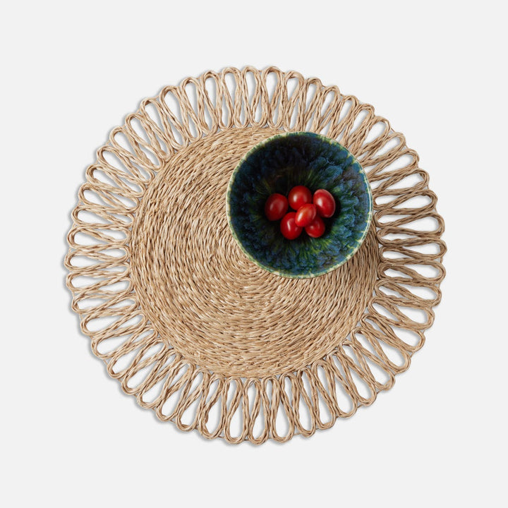 Teigan Natural Floral Design Round Placemat Abaca Pack/4