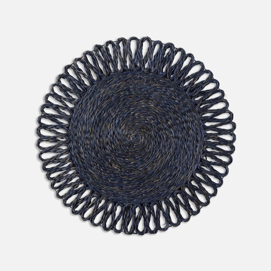 Teigan Navy Floral Design Round Placemat Abaca Pack/4