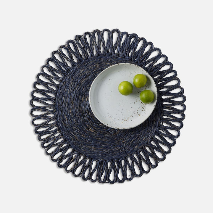 Teigan Navy Floral Design Round Placemat Abaca Pack/4