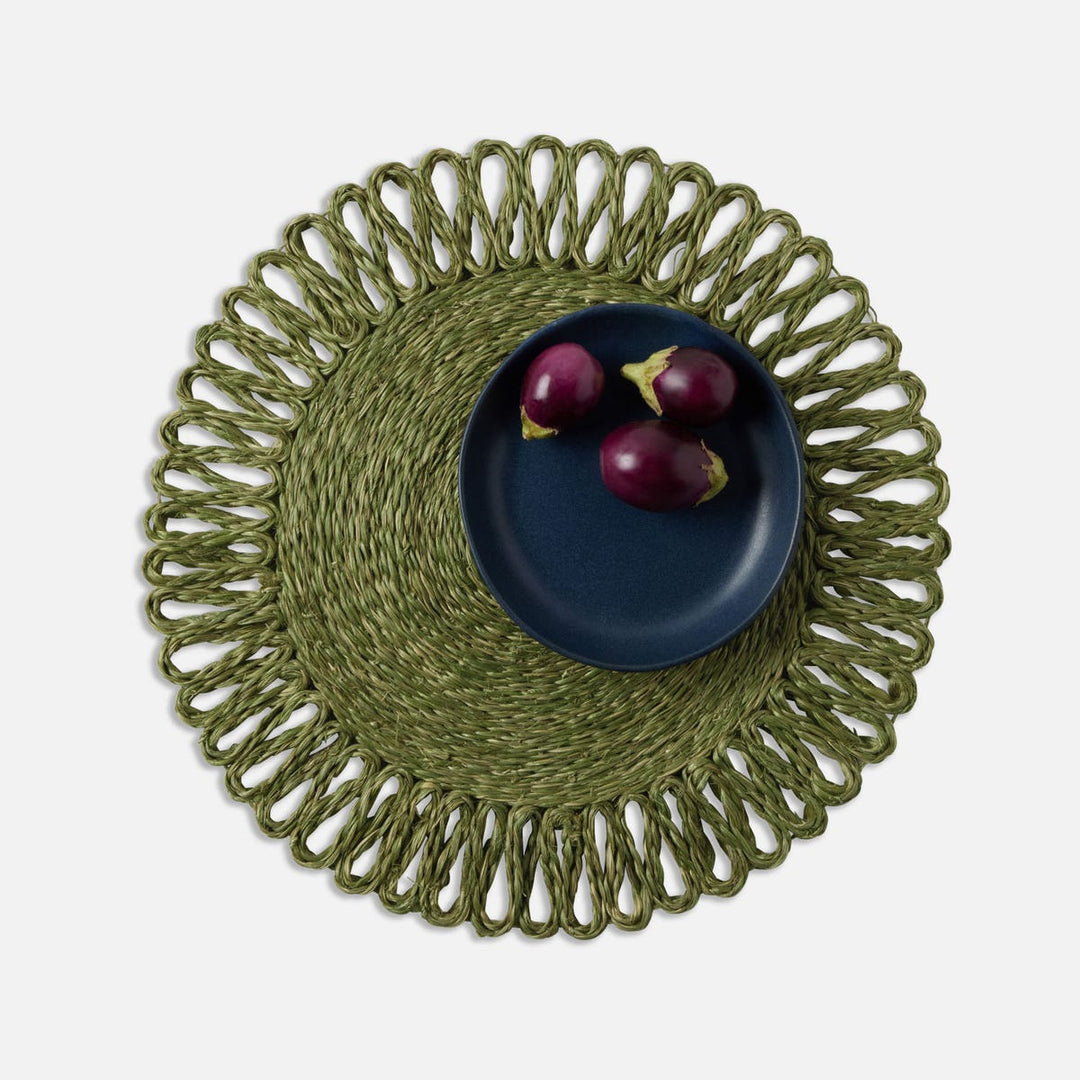 Teigan Olive Floral Design Round Placemat Abaca Pack/4