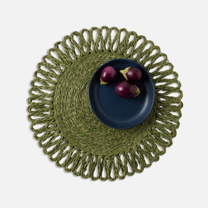 Teigan Olive Floral Design Round Placemat Abaca Pack/4