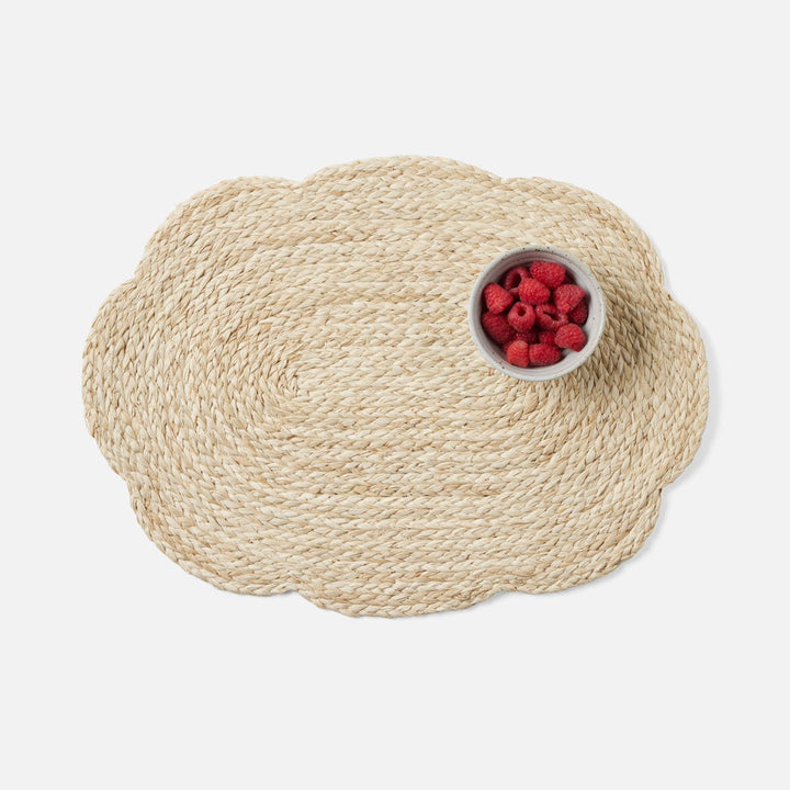 Vera Bleached Flower Oval Placemat Raffia Pack/4